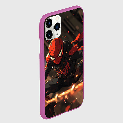 Чехол iPhone 11 Pro матовый Человек паук скользит / 3D-Фиолетовый – фото 2