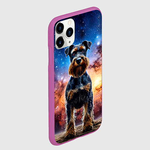 Чехол iPhone 11 Pro матовый Ризеншнауцер в космосе / 3D-Фиолетовый – фото 2