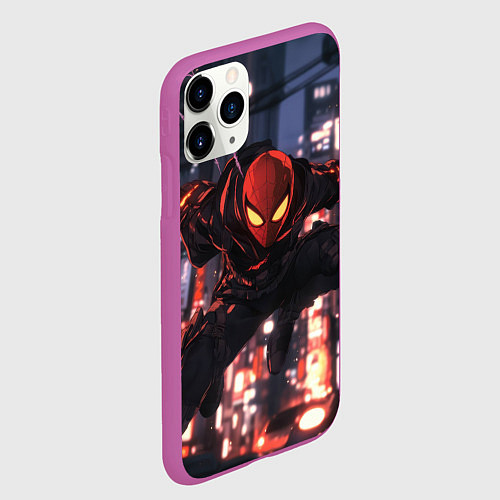 Чехол iPhone 11 Pro матовый Человек паук в черном / 3D-Фиолетовый – фото 2