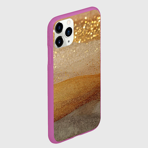 Чехол iPhone 11 Pro матовый Бежевые блестяшки текстура / 3D-Фиолетовый – фото 2