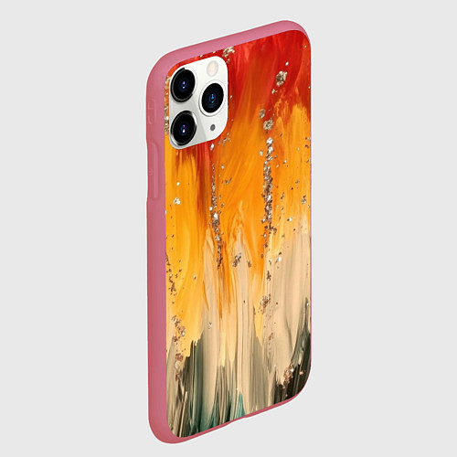 Чехол iPhone 11 Pro матовый Красочная текстура с блестяшками / 3D-Малиновый – фото 2