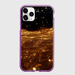 Чехол iPhone 11 Pro матовый Золотистые крупицы на черном, цвет: 3D-фиолетовый