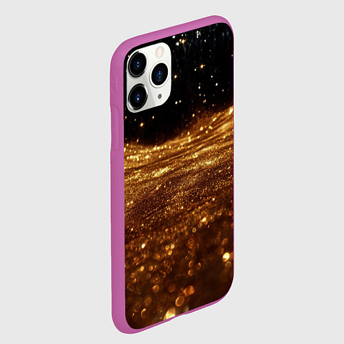 Чехол iPhone 11 Pro матовый Золотистые крупицы на черном / 3D-Фиолетовый – фото 2