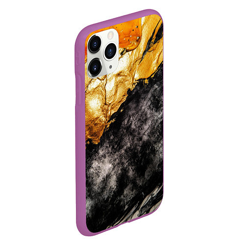 Чехол iPhone 11 Pro матовый Золотая объемная текстура на черном фоне / 3D-Фиолетовый – фото 2