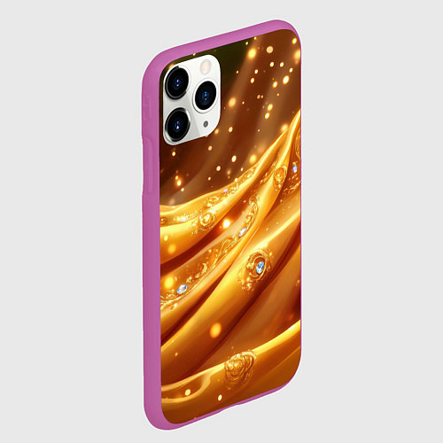Чехол iPhone 11 Pro матовый Золотая ткань с блестками / 3D-Фиолетовый – фото 2