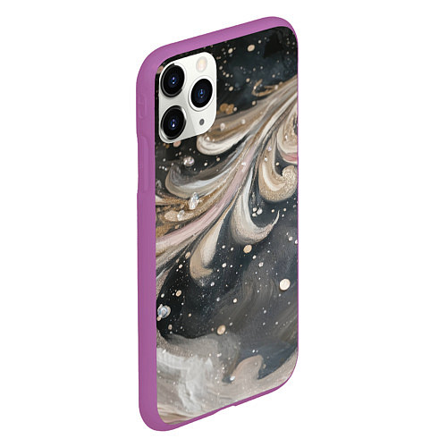 Чехол iPhone 11 Pro матовый Бежевый объемный узор / 3D-Фиолетовый – фото 2