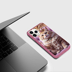 Чехол iPhone 11 Pro матовый Кот с короной и шампанским, цвет: 3D-малиновый — фото 2