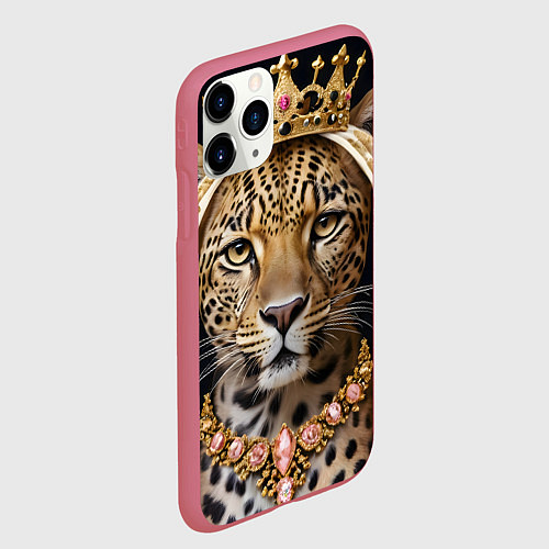 Чехол iPhone 11 Pro матовый Леопард с короной / 3D-Малиновый – фото 2