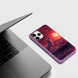 Чехол iPhone 11 Pro матовый Белый волк воет на луну, цвет: 3D-фиолетовый — фото 2