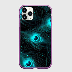 Чехол iPhone 11 Pro матовый Светящиеся перья павлина паттерн, цвет: 3D-фиолетовый