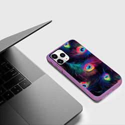 Чехол iPhone 11 Pro матовый Павлиньи перья - разные оттенки, цвет: 3D-фиолетовый — фото 2