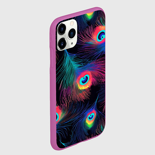 Чехол iPhone 11 Pro матовый Павлиньи перья - разные оттенки / 3D-Фиолетовый – фото 2