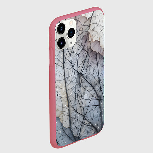 Чехол iPhone 11 Pro матовый Прожилки листьев / 3D-Малиновый – фото 2