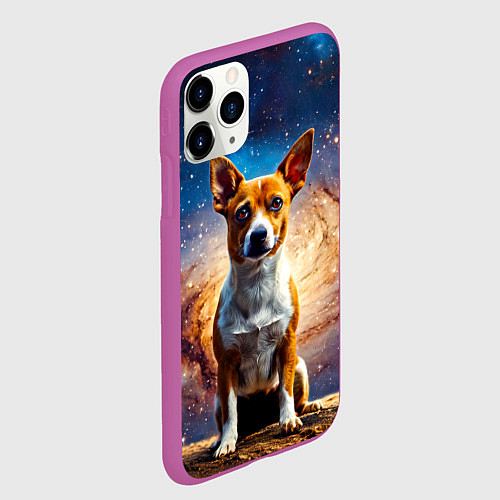 Чехол iPhone 11 Pro матовый Басенджи в космосе / 3D-Фиолетовый – фото 2