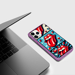 Чехол iPhone 11 Pro матовый Rolling Stones logo - pop art, цвет: 3D-фиолетовый — фото 2