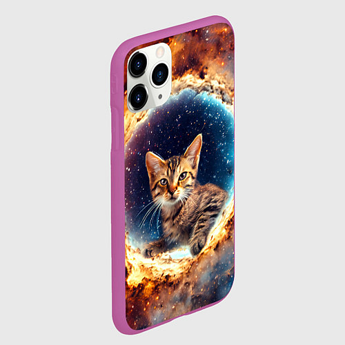 Чехол iPhone 11 Pro матовый Сингапурская кошка в космосе / 3D-Фиолетовый – фото 2