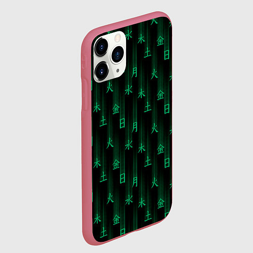 Чехол iPhone 11 Pro матовый Паттерн с днями недели зелеными иероглифами / 3D-Малиновый – фото 2