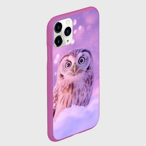 Чехол iPhone 11 Pro матовый Удивленная сова / 3D-Фиолетовый – фото 2