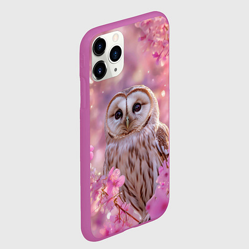 Чехол iPhone 11 Pro матовый Белая сова и розовые цветы / 3D-Фиолетовый – фото 2