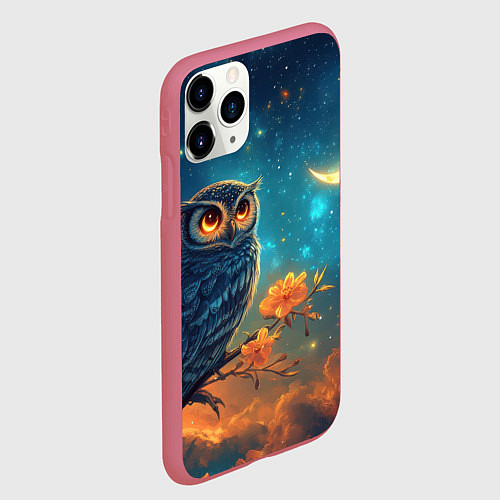 Чехол iPhone 11 Pro матовый Сова на фоне ночного неба / 3D-Малиновый – фото 2