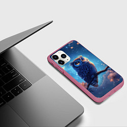 Чехол iPhone 11 Pro матовый Сова на фоне ночного неба, цвет: 3D-малиновый — фото 2