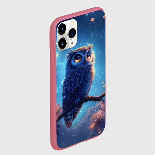 Чехол iPhone 11 Pro матовый Сова на фоне ночного неба / 3D-Малиновый – фото 2
