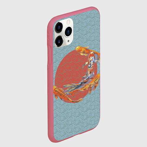 Чехол iPhone 11 Pro матовый Рыба карпы кои / 3D-Малиновый – фото 2
