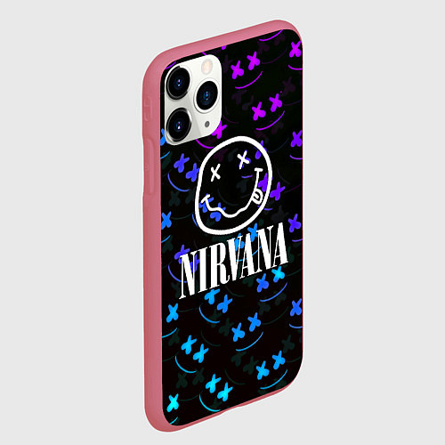 Чехол iPhone 11 Pro матовый Nirvana x marshmello neon / 3D-Малиновый – фото 2