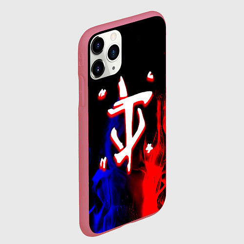 Чехол iPhone 11 Pro матовый Doom flame neon / 3D-Малиновый – фото 2
