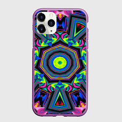 Чехол iPhone 11 Pro матовый Оптический узор неоновые краски, цвет: 3D-фиолетовый