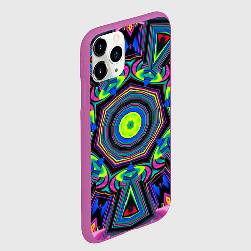 Чехол iPhone 11 Pro матовый Оптический узор неоновые краски / 3D-Фиолетовый – фото 2