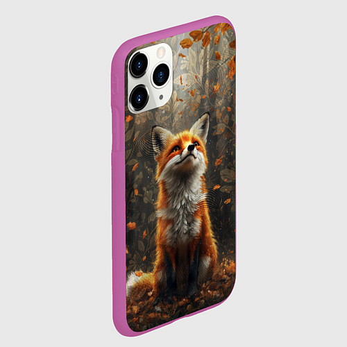 Чехол iPhone 11 Pro матовый Довольный лис в лесной чаще / 3D-Фиолетовый – фото 2