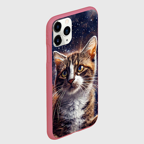 Чехол iPhone 11 Pro матовый Сноу-шу в космосе / 3D-Малиновый – фото 2