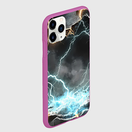 Чехол iPhone 11 Pro матовый Молния в разбитом камне текстура / 3D-Фиолетовый – фото 2