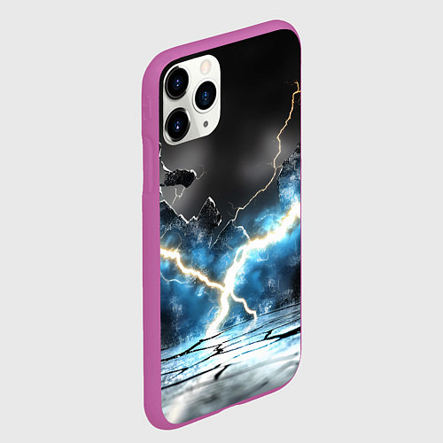 Чехол iPhone 11 Pro матовый Разряд молний текстура / 3D-Фиолетовый – фото 2