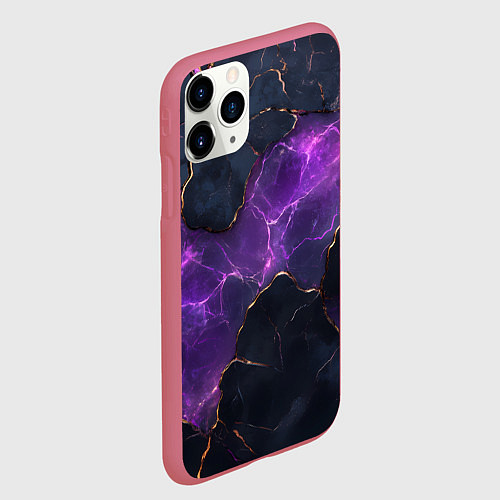 Чехол iPhone 11 Pro матовый Фиолетовый разлом с молниями / 3D-Малиновый – фото 2