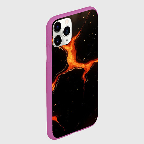 Чехол iPhone 11 Pro матовый Оранжевый разлом на черной текстуре / 3D-Фиолетовый – фото 2