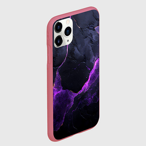 Чехол iPhone 11 Pro матовый Фиолетово-черная объемная текстура / 3D-Малиновый – фото 2