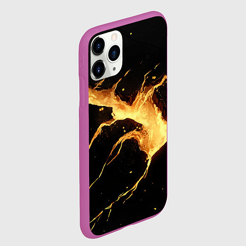 Чехол iPhone 11 Pro матовый Золотой разлом на черной плите текстура / 3D-Фиолетовый – фото 2