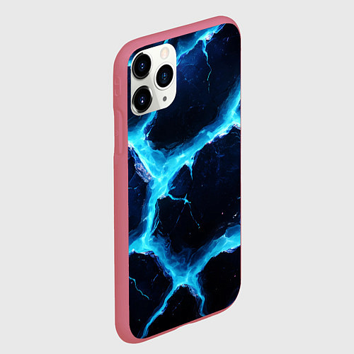 Чехол iPhone 11 Pro матовый Голубая потертая текстура с разломом / 3D-Малиновый – фото 2