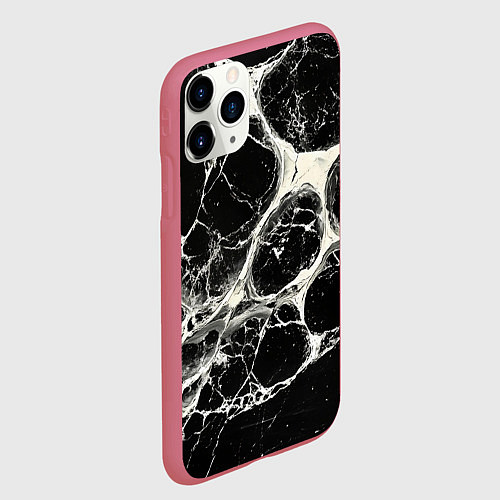 Чехол iPhone 11 Pro матовый Бело-черная потертая текстура / 3D-Малиновый – фото 2