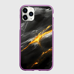 Чехол iPhone 11 Pro матовый Серая текстура с золотым разломом