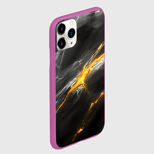 Чехол iPhone 11 Pro матовый Серая текстура с золотым разломом / 3D-Фиолетовый – фото 2