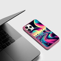 Чехол iPhone 11 Pro матовый Неоновый разноцветный космос, цвет: 3D-малиновый — фото 2