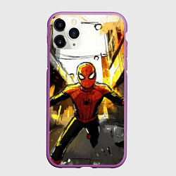 Чехол iPhone 11 Pro матовый Бегущий человек - паук, цвет: 3D-фиолетовый