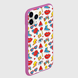 Чехол iPhone 11 Pro матовый Паттерн с яркими молодежными стикерами, цвет: 3D-фиолетовый — фото 2