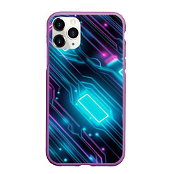 Чехол iPhone 11 Pro матовый Неоновый узор киберпанк микросхемы, цвет: 3D-фиолетовый