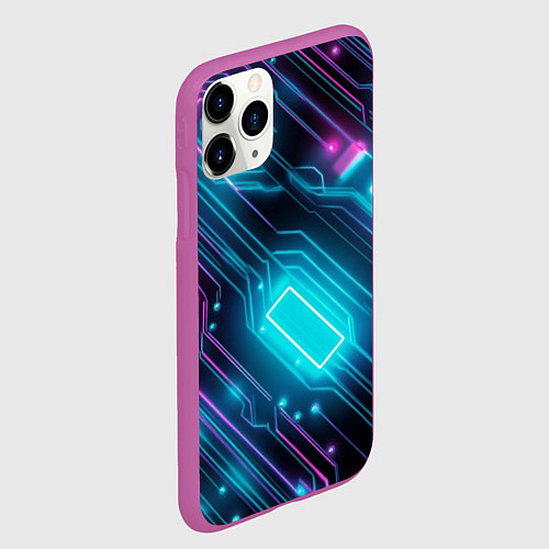 Чехол iPhone 11 Pro матовый Неоновый узор киберпанк микросхемы / 3D-Фиолетовый – фото 2