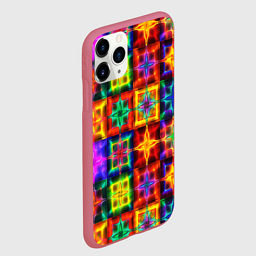 Чехол iPhone 11 Pro матовый Неоновое стекло абстракция / 3D-Малиновый – фото 2