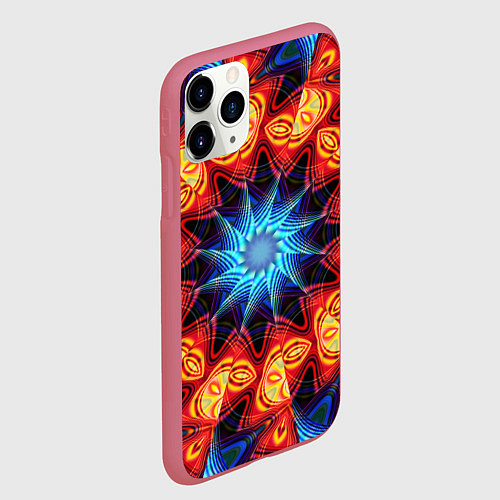 Чехол iPhone 11 Pro матовый Фрактальная узорная абстракция / 3D-Малиновый – фото 2